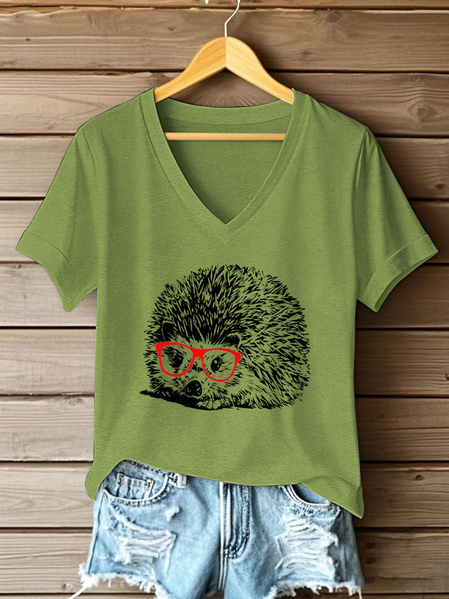 Kurzarm-T-Shirt mit Niedlichem Igel druck für Frauen