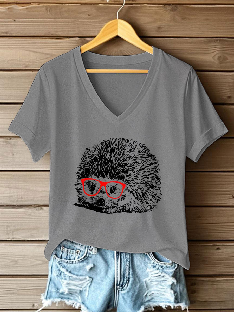 Kurzarm-T-Shirt mit Niedlichem Igel druck für Frauen