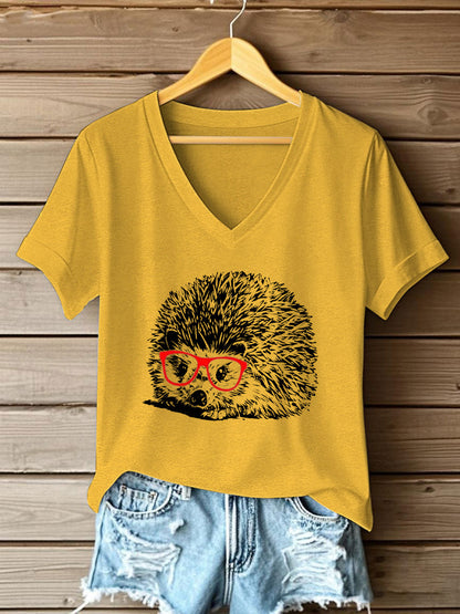 Kurzarm-T-Shirt mit Niedlichem Igel druck für Frauen
