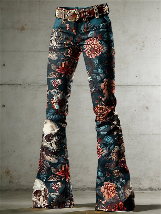 Damen-Schädel-Kunstdruck-Farbricht-Hosen