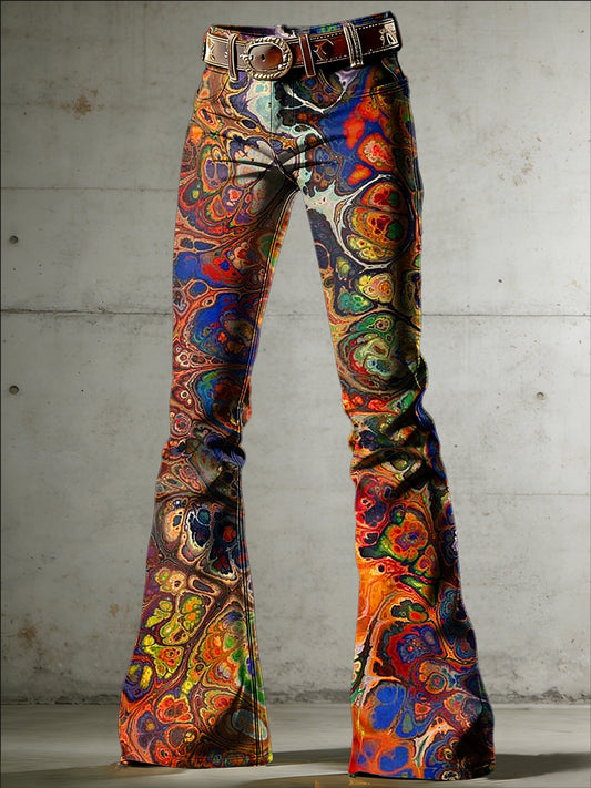 Damen psychedelischer Kunstdruck Schlaghose