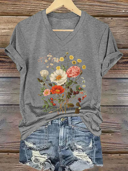 Damen-T-Shirt mit Blumenmuster und kurzen Ärmeln