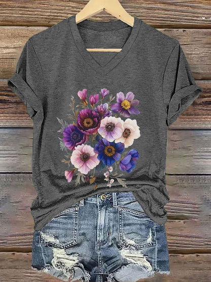 Frauen Blumen druck Kurzarm T-Shirt