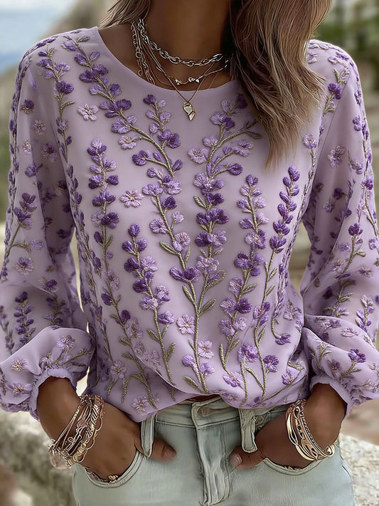 Damen-Floral-Art-Print-Lässiges T-Shirt