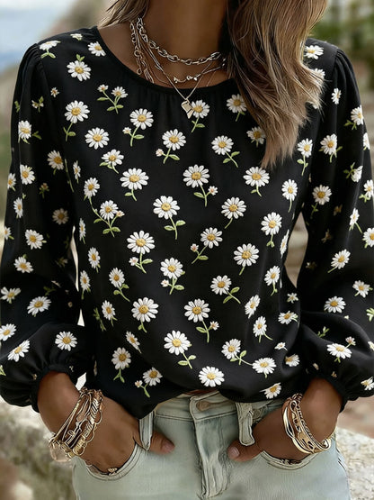 Damen Daisy Kunstdruck Casual T-Shirt