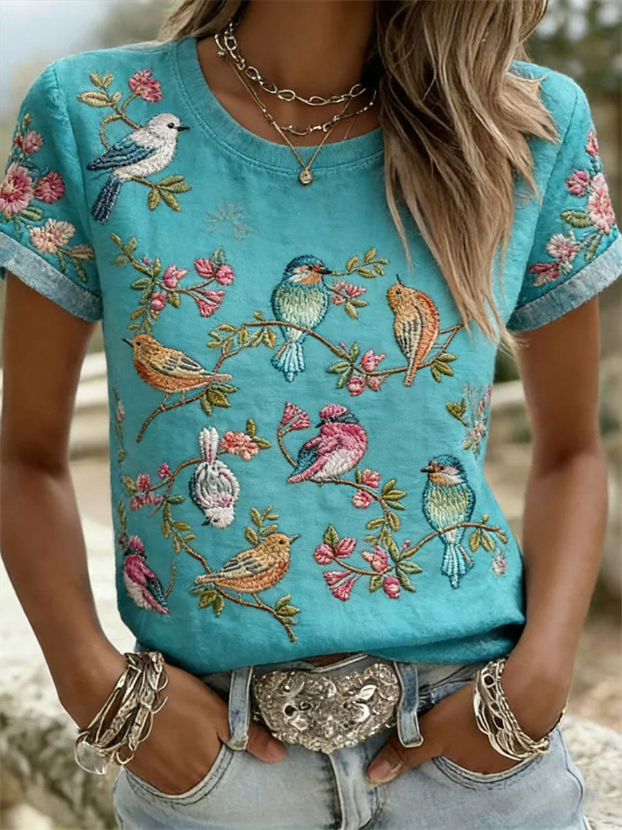Damen-Blumen-Kunstdruck T-Shirt