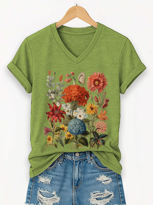 Damen-T-Shirt mit Blumenmuster und kurzen Ärmeln