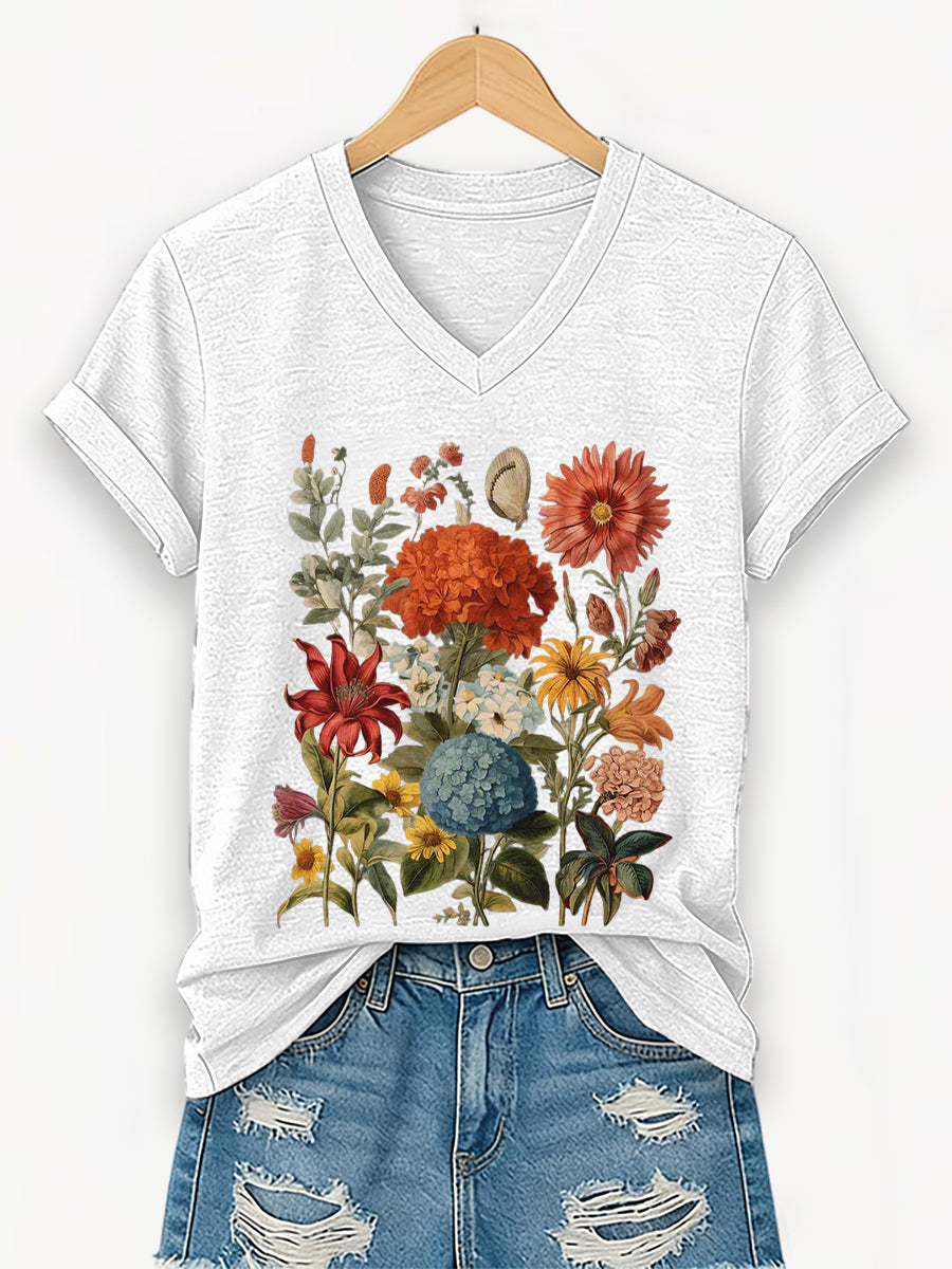 Damen-T-Shirt mit Blumenmuster und kurzen Ärmeln