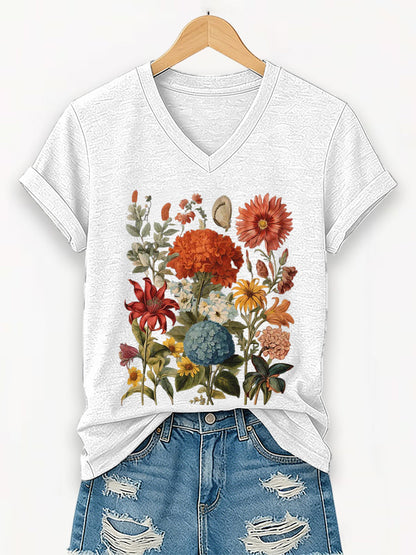 Damen-T-Shirt mit Blumenmuster und kurzen Ärmeln