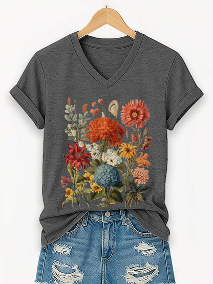 Damen-T-Shirt mit Blumenmuster und kurzen Ärmeln