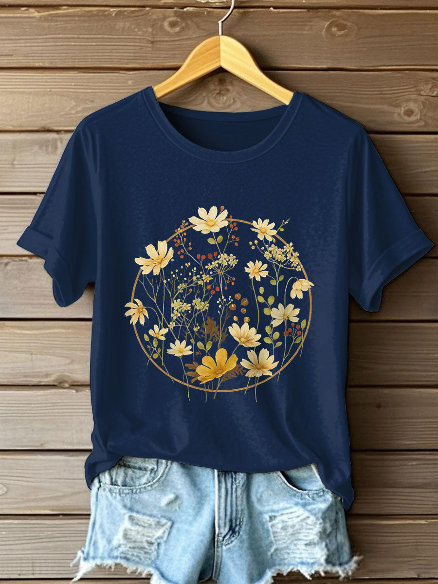 Damen-T-Shirt mit Blumenmuster und kurzen Ärmeln