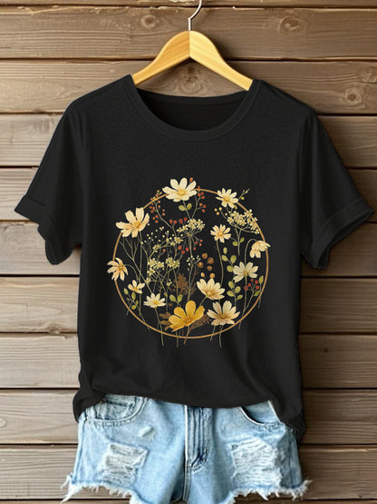 Damen-T-Shirt mit Blumenmuster und kurzen Ärmeln