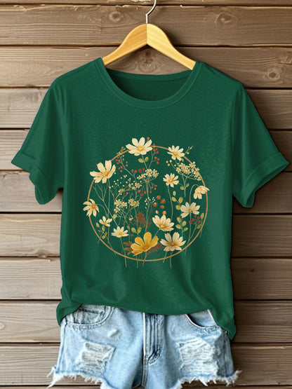 Damen-T-Shirt mit Blumenmuster und kurzen Ärmeln
