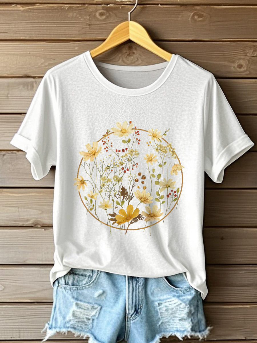 Damen-T-Shirt mit Blumenmuster und kurzen Ärmeln