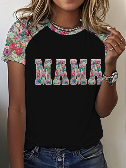 Damen personal isiertes Mama bedrucktes Rundhals-T-Shirt mit kurzen Ärmeln