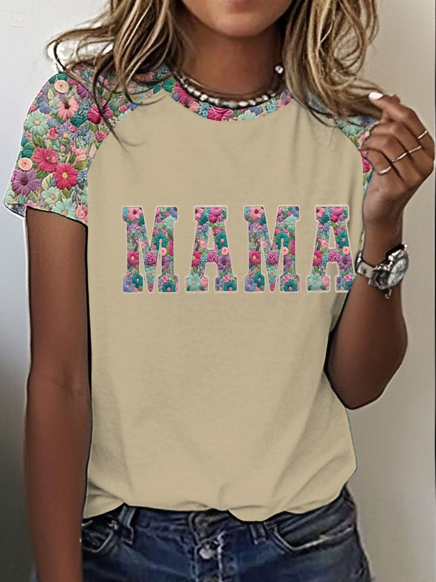 Damen personal isiertes Mama bedrucktes Rundhals-T-Shirt mit kurzen Ärmeln