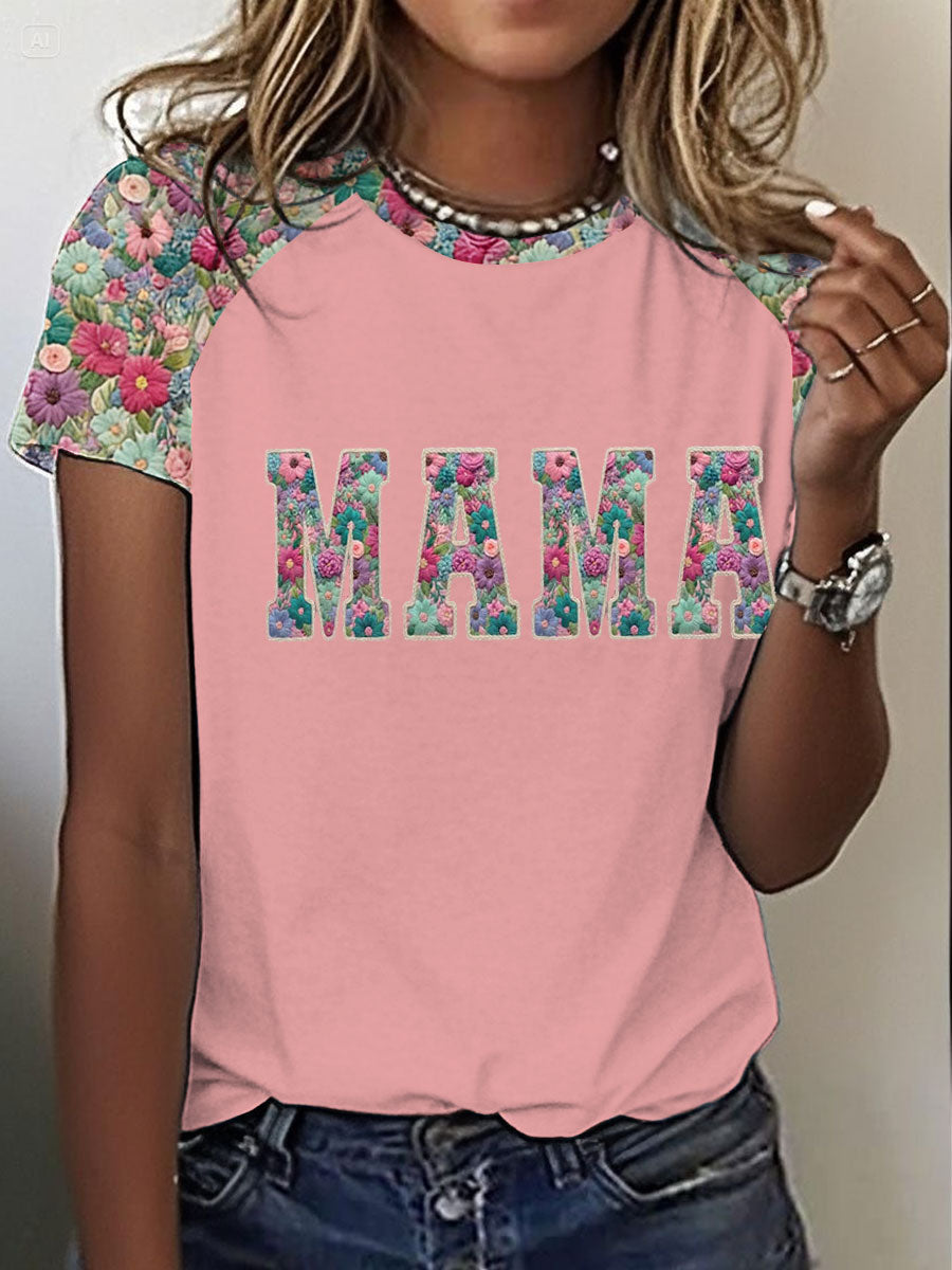 Damen personal isiertes Mama bedrucktes Rundhals-T-Shirt mit kurzen Ärmeln