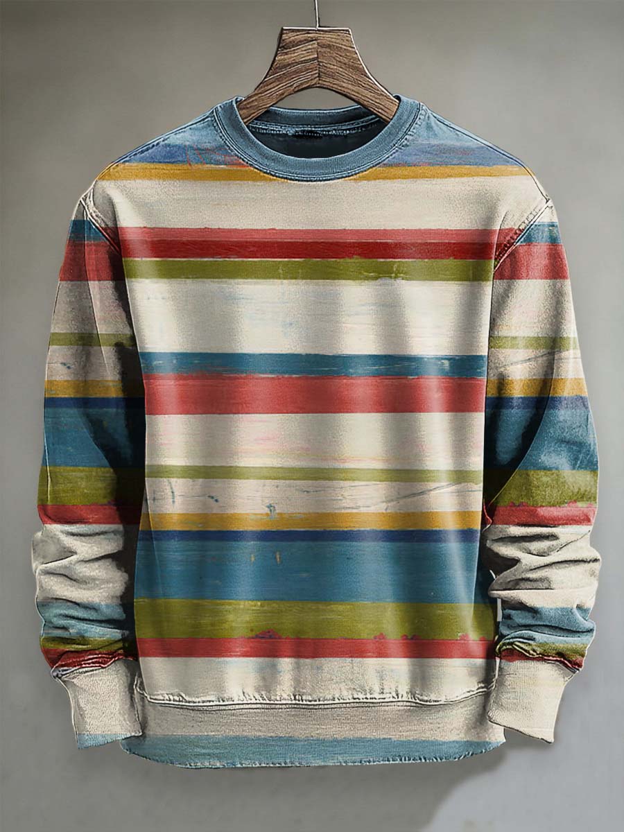 Kontrast gestreiftes lässiges Sweatshirt mit Rundhals ausschnitt