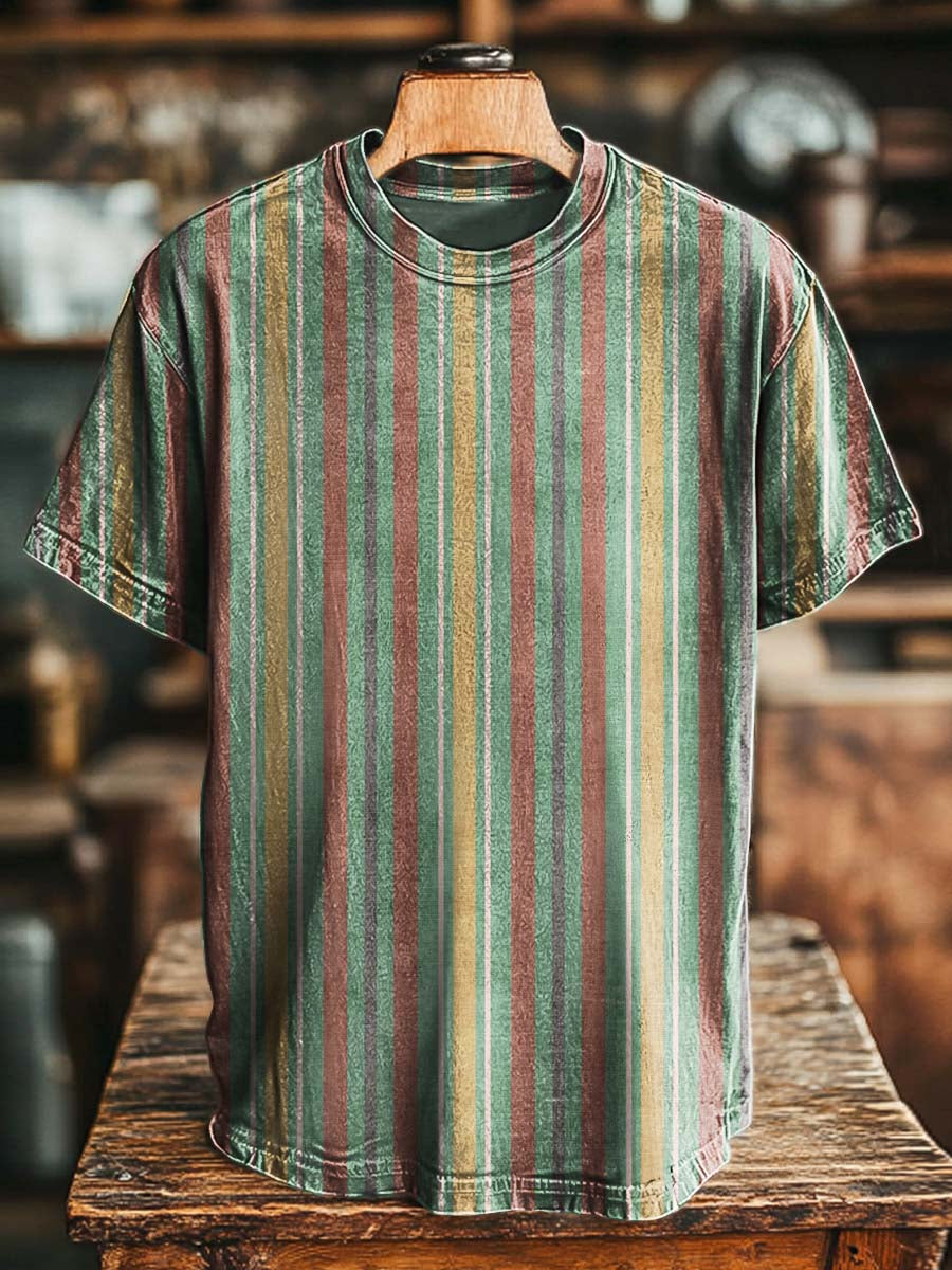 Vintage-Kurzarm-T-Shirt mit vertikaler Streifen bedruckt