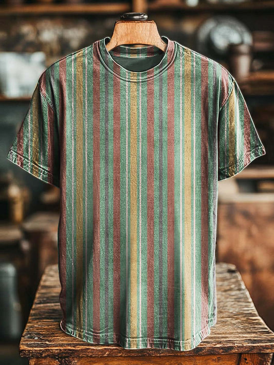 Vintage-Kurzarm-T-Shirt mit vertikaler Streifen bedruckt