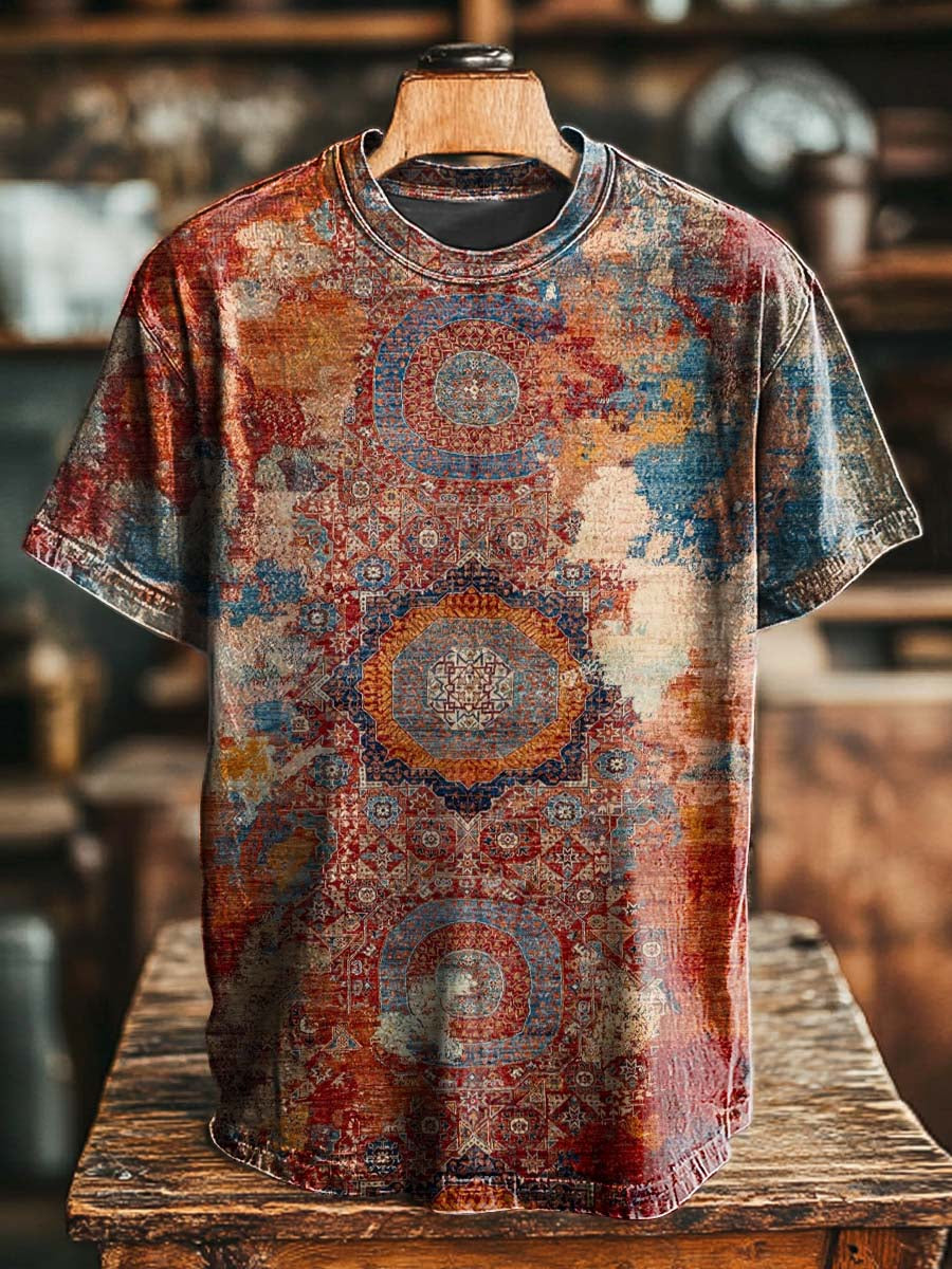 Abstraktes exotisches Vintage-Print-Kurzarm-T-Shirt
