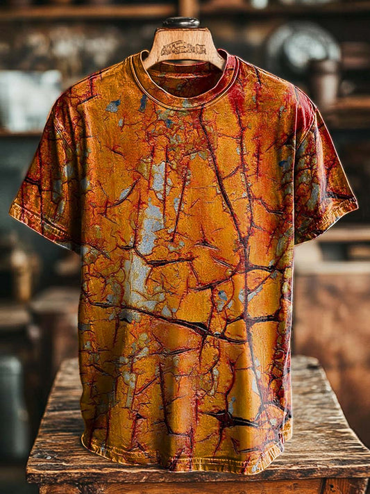 Abstraktes Kurzarm-T-Shirt mit Gelbboden-Erz rissdruck