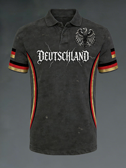 Herren-Poloshirt im Destroyed-Look mit Print
