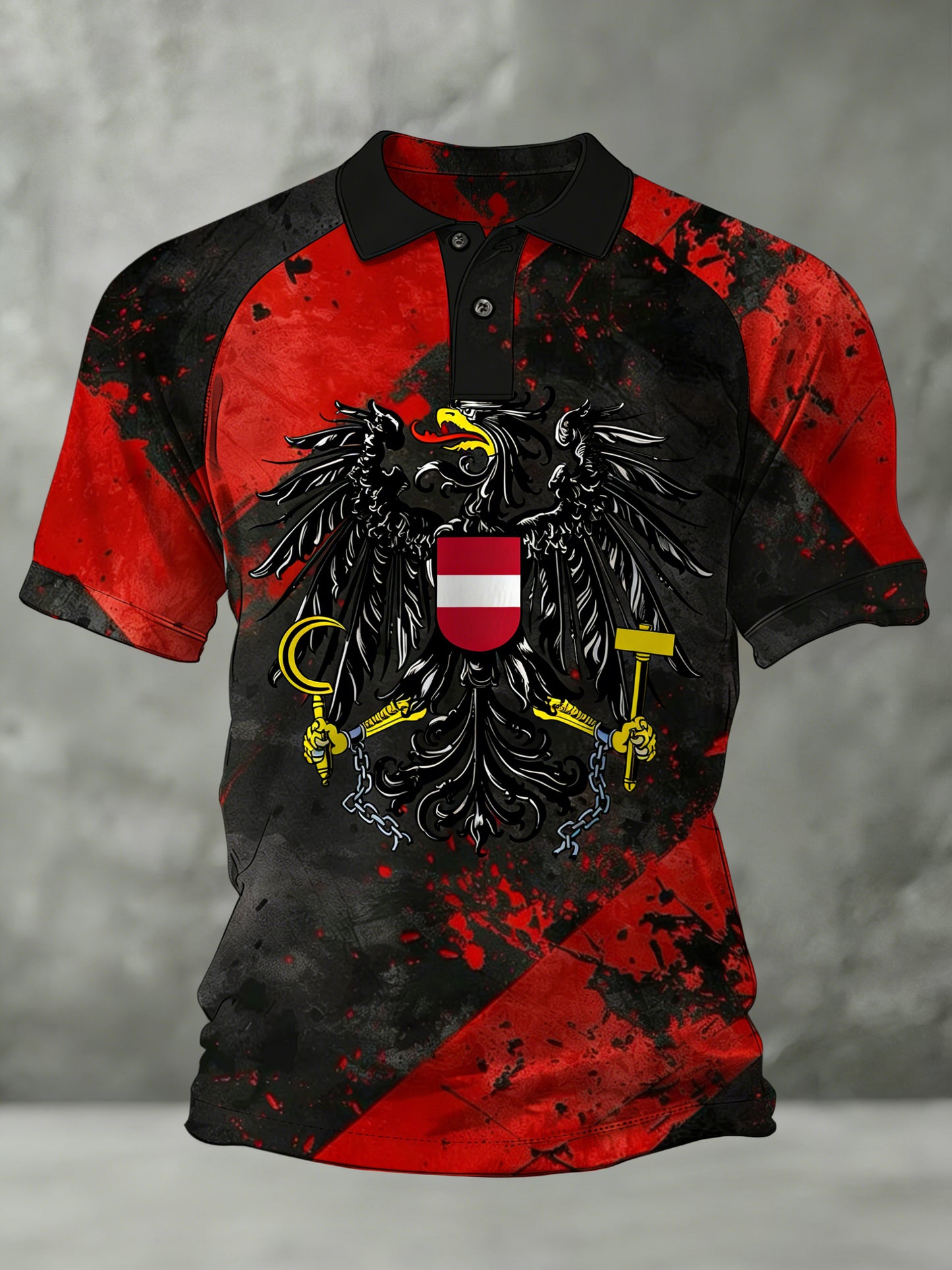 Herren-Poloshirt mit österreichisch inspiriertem Print
