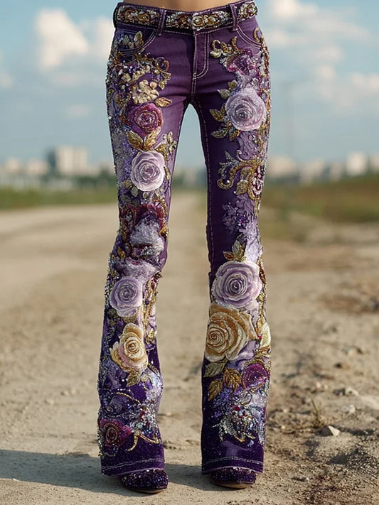 Damen Retro-Kunstdruck Casual & Bequeme Jeans