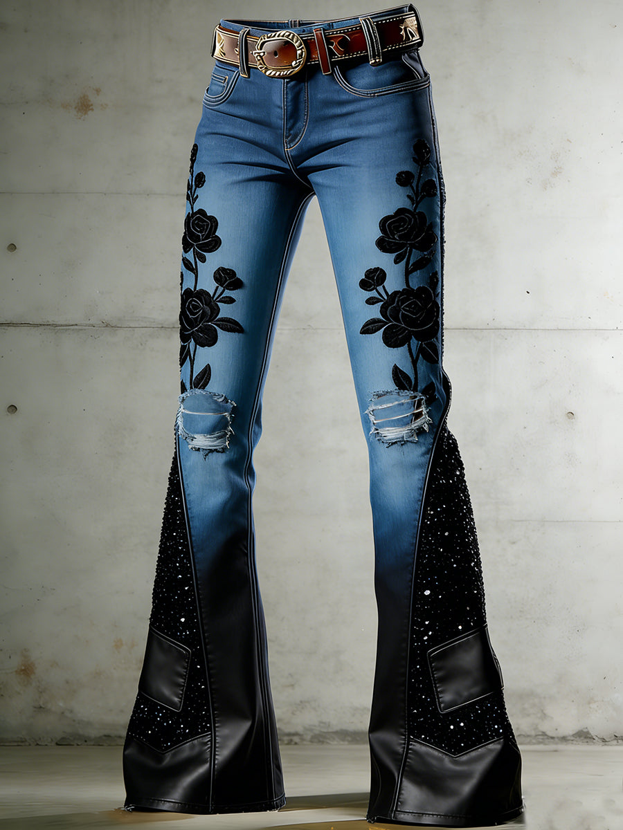 Damen-Retro-Jeans mit Kunstprint, lässig und bequem