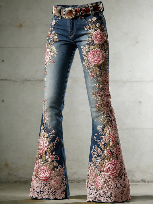 Damen-Retro-Jeans mit Kunstprint, lässig und bequem