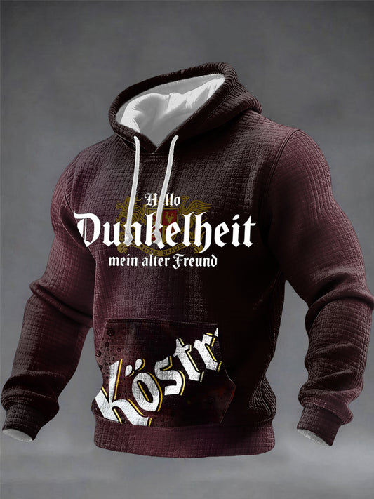 Herren-Hoodie aus Baumwolle mit Karomuster und dem Aufdruck „Hello Darkness My Old Friend“