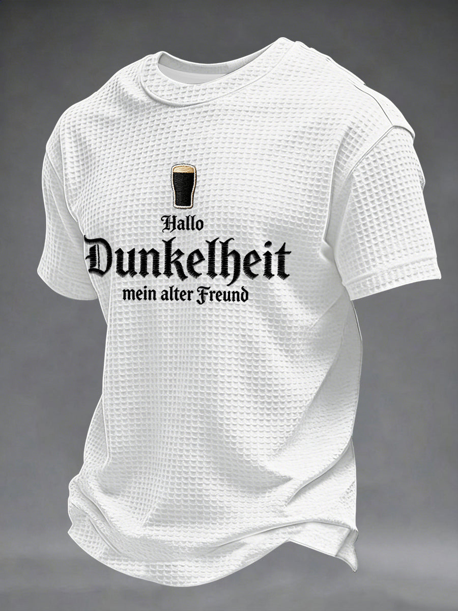 Herren-Druck-Waffelhemd mit dem Motiv „Hello Darkness My Old Friend“