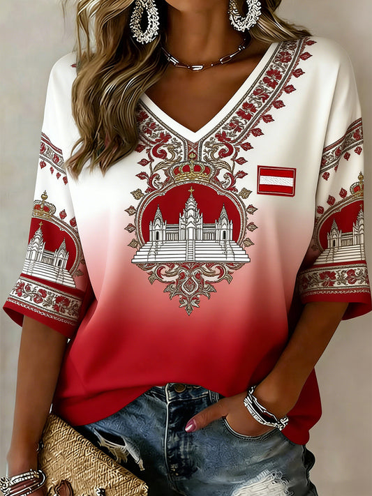 Damen V-Ausschnitt Bedrucktes Top