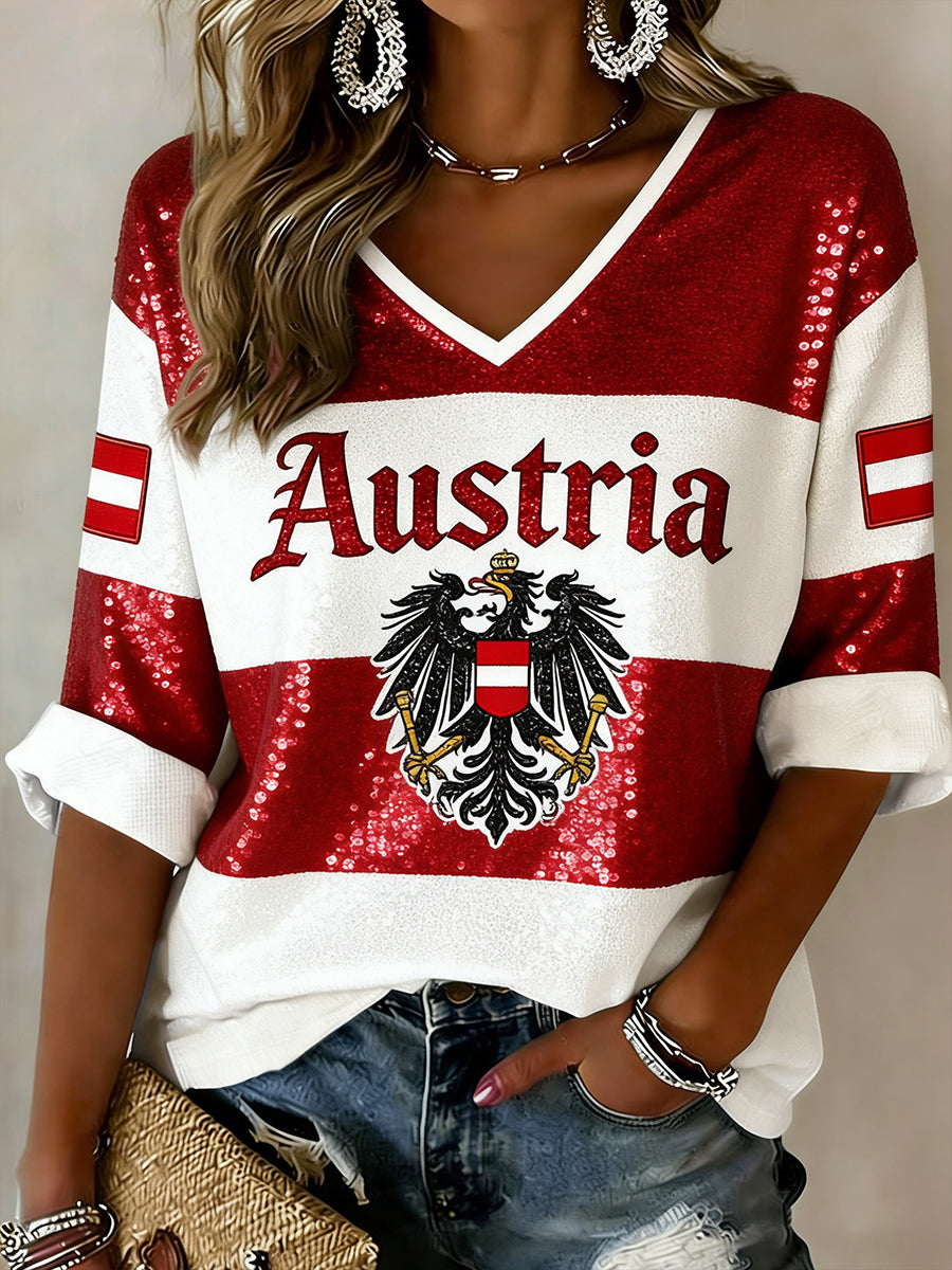Damen-Top mit V-Ausschnitt und Print