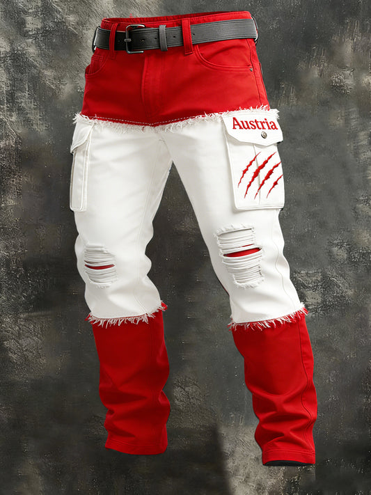 Herren Österreich ische Flagge Patchwork Print Freizeit hose