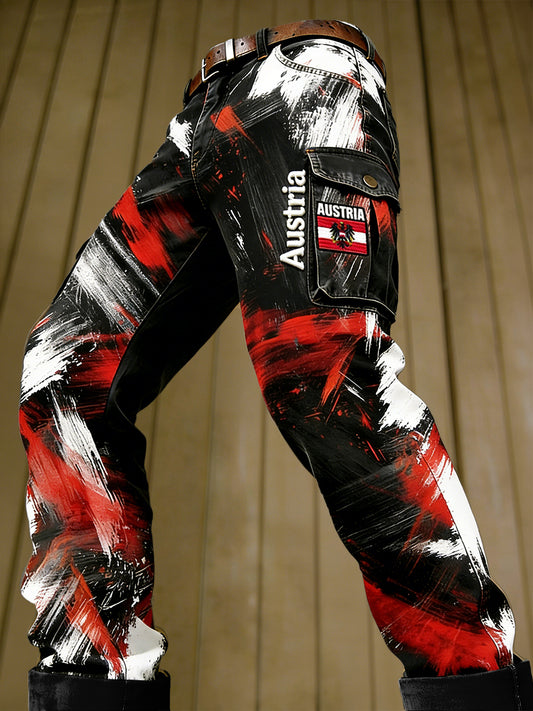 Herren österreich ische Graffiti-Print Mode lässige Arbeits hose