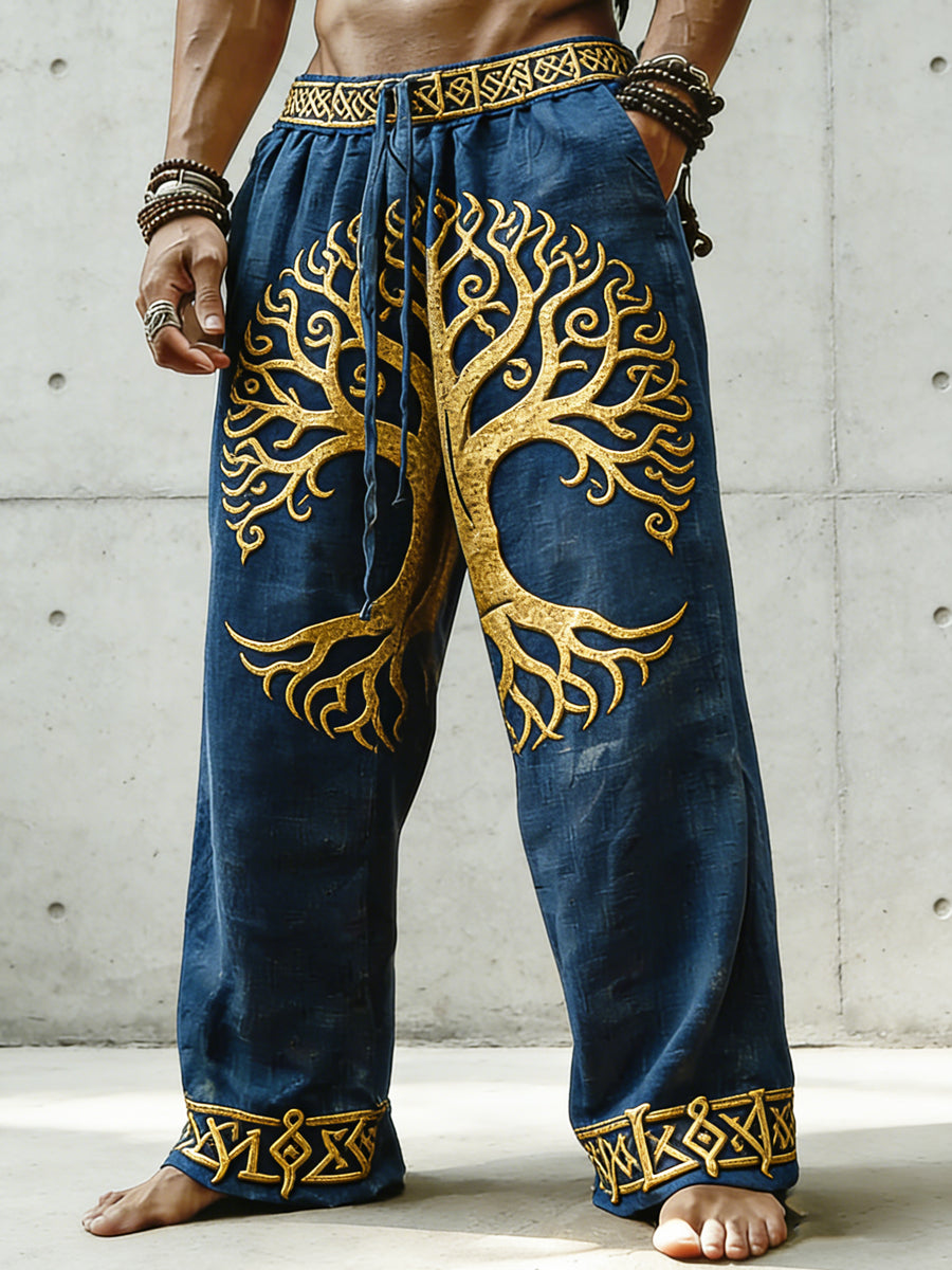 Herrenhose aus Baumwolle und Hanf mit Wikinger-Print