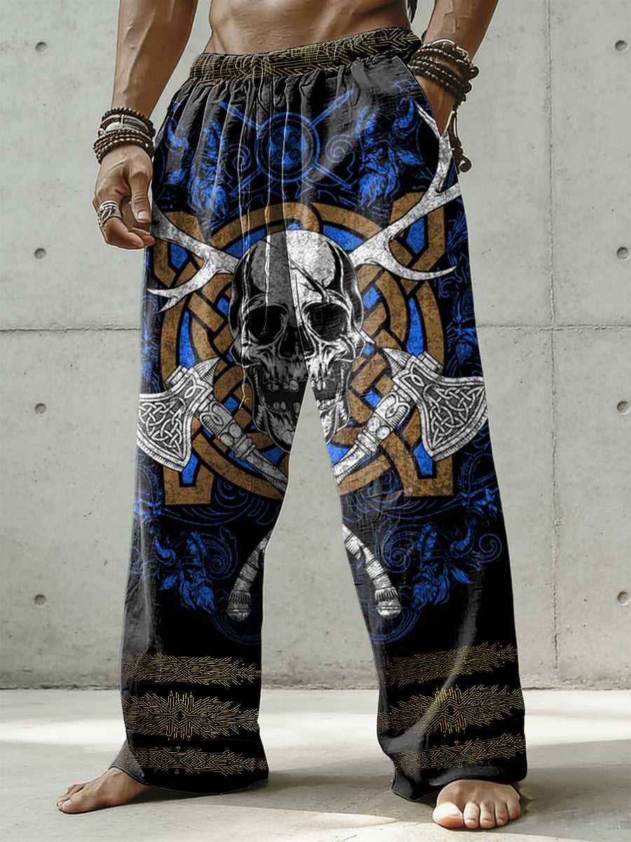 Herrenhose aus Baumwolle und Hanf mit Wikinger-Print