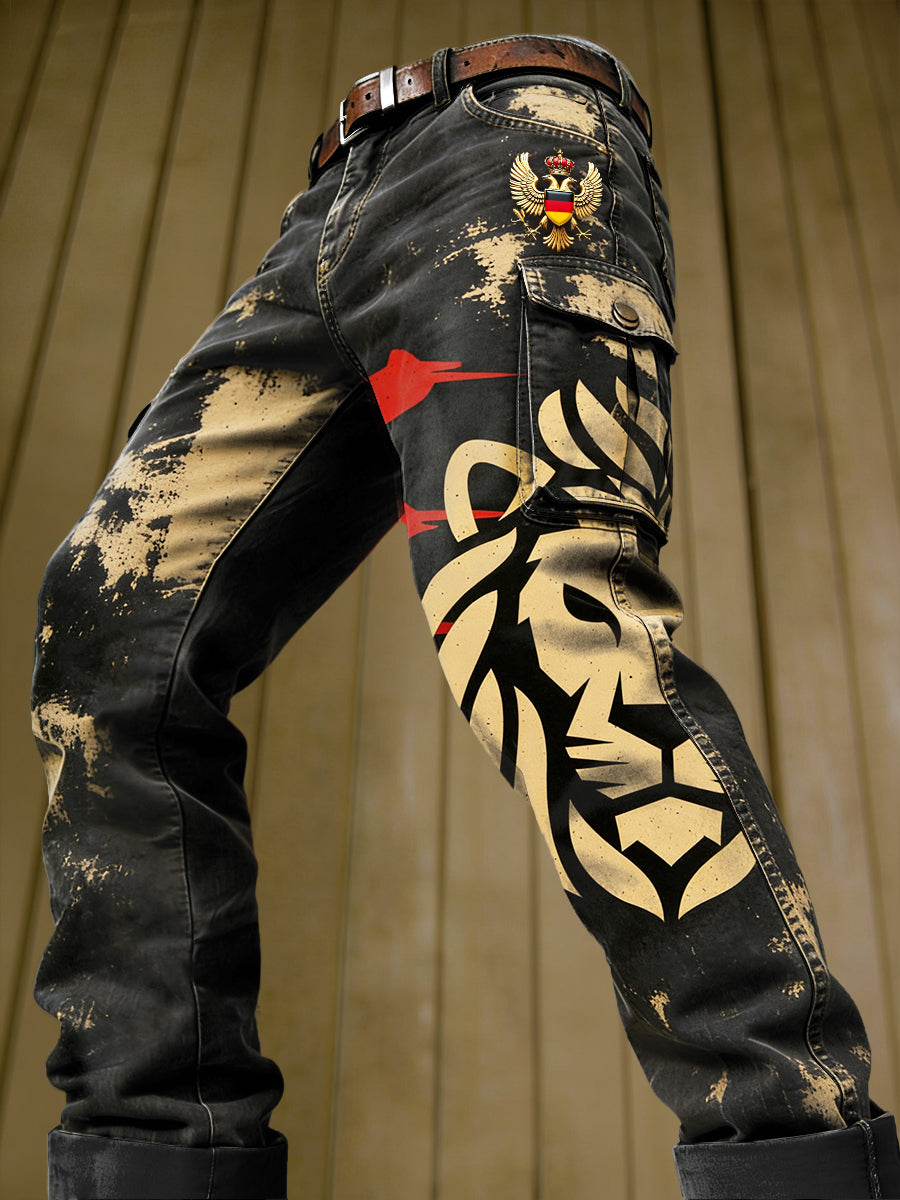 Herren-Vintage-Print lässig coole Arbeits hose