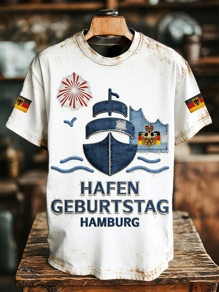 Herren Vintage Weiß Deutsch Hafen geburtstag Print Freizeit T-Shirt
