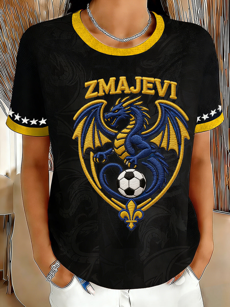 Damen Bosnien ZMAJEVI Fußballfan Bedruckte Waffel-Oberteile