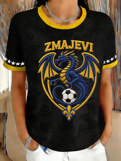 Damen Bosnien ZMAJEVI Fußballfan Bedruckte Waffel-Oberteile