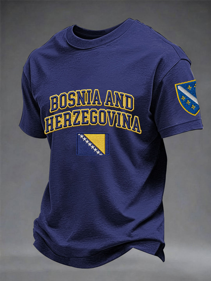 Herren Bosnien ZMAJEVI Fußballfan bedrucktes Imitat-Baumwoll-T-Shirt mit kurzen Ärmeln