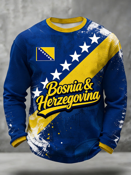 Herren Bosnien ZMAJEVI Fußballfan bedruckte Waffelpullover