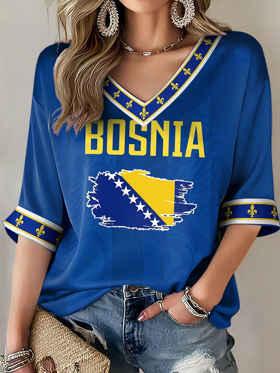 Damen-T-Shirt mit Bosnien-Fußballmotiv und ZMAJEVI-Print
