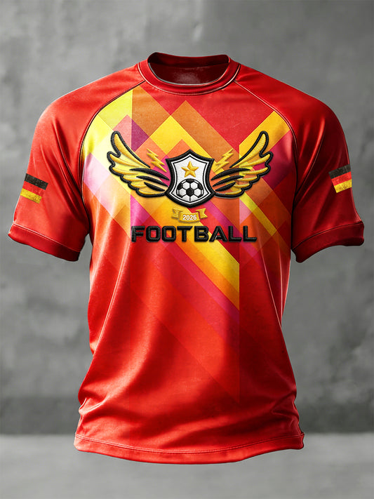 Herren Rot Deutsch Fußball Print Drop-Schulter-Jersey T-Shirt