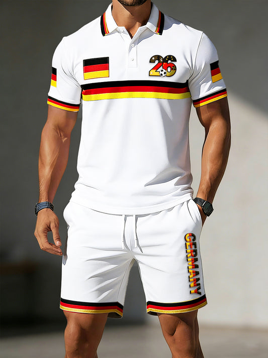 Herren-Flag-Football-Set in deutschen Nationalfarben 2026: Weißes Casual-Poloshirt und Shorts
