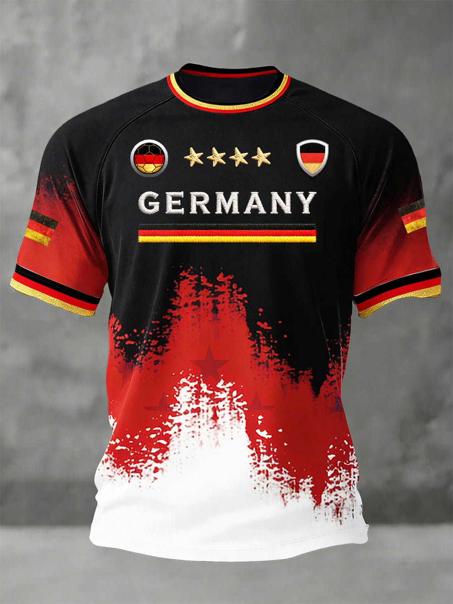 Herren-Flag-Football-Druck-Lässiges Drop-Shoulder-Jersey-T-Shirt mit deutscher Flagge
