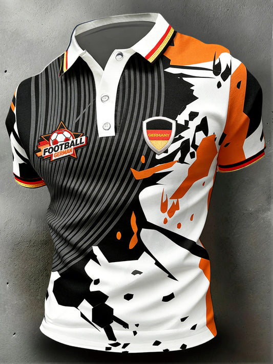 Herren schwarzes lässiges Polos hirt mit deutscher Flagge Fußball druck